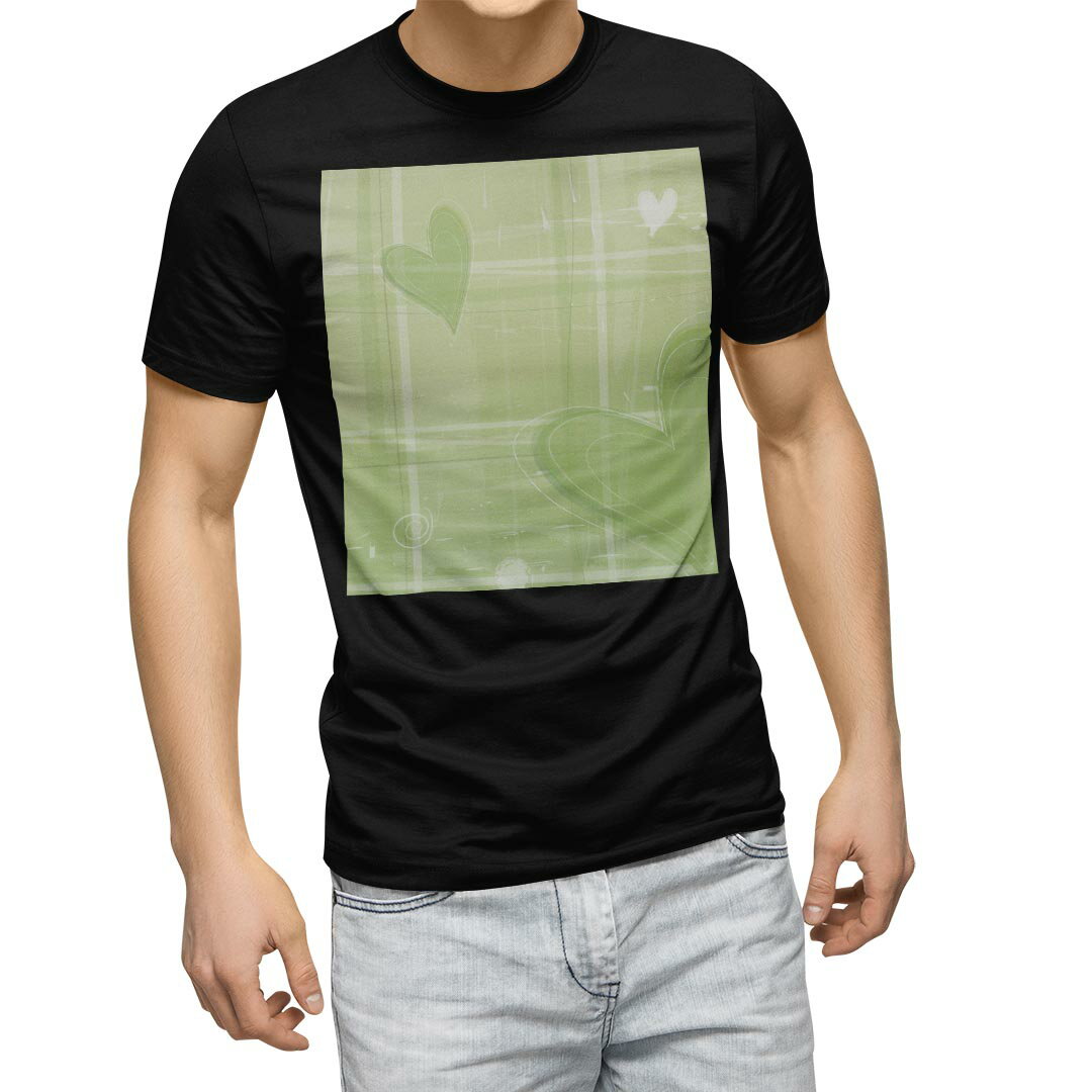 tシャツ メンズ 半袖 ブラック デザイン XS S M L XL 2XL Tシャツ ティーシャツ T shirt　黒 001858 ラブリー ハート　チェック　緑