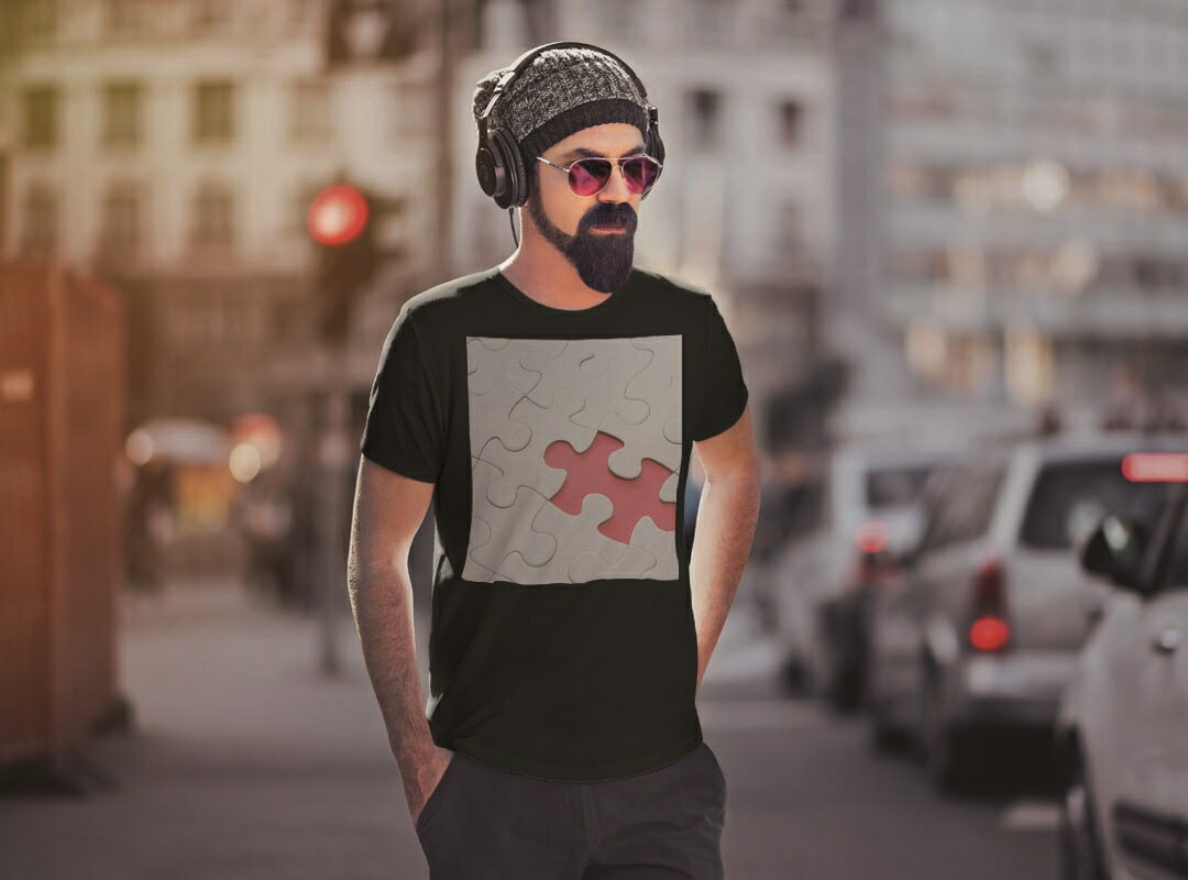 tシャツ メンズ 半袖 ブラック デザイン XS S M L XL 2XL Tシャツ ティーシャツ T shirt　黒 000260 ユニーク その他 パズル　赤　ジグソーパズル