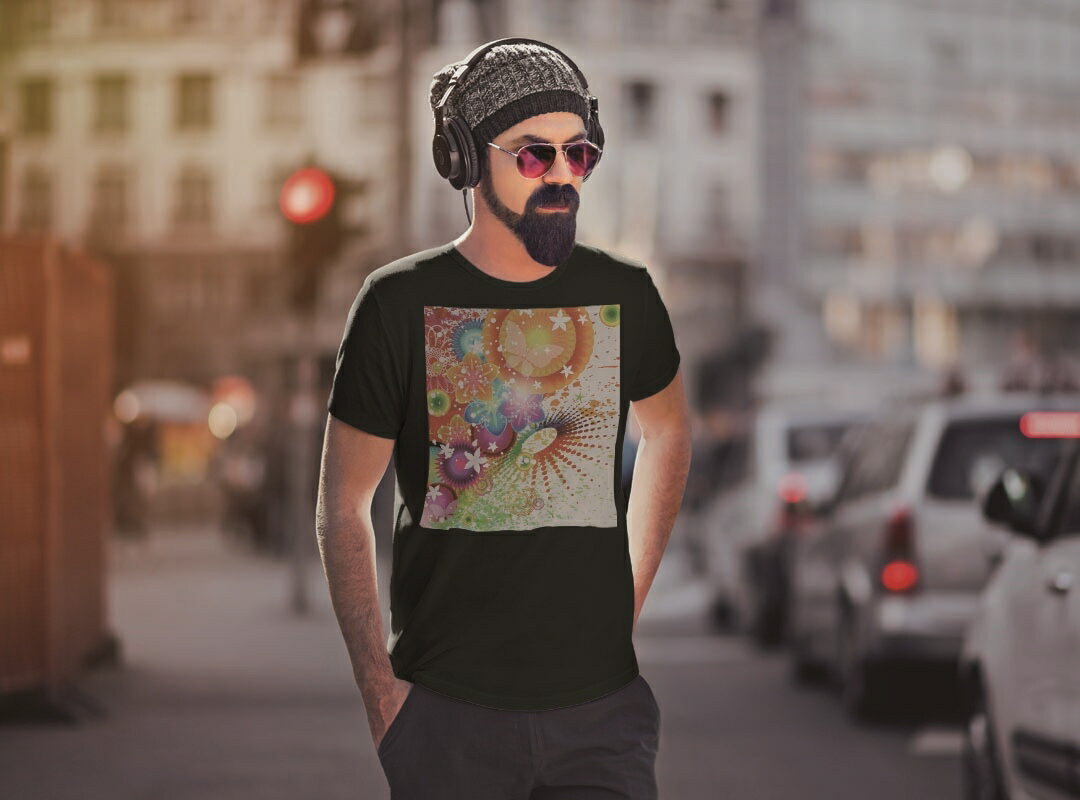 tシャツ メンズ 半袖 ブラック デザイン XS S M L XL 2XL Tシャツ ティーシャツ T shirt 黒 000860 トロピカル　花