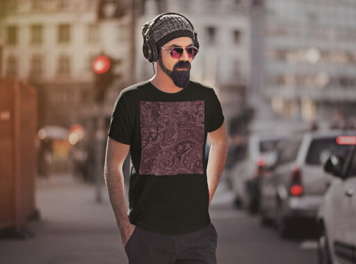 tシャツ メンズ 半袖 ブラック デザイン XS S M L XL 2XL Tシャツ ティーシャツ T shirt 黒 001162 ラグジュアリー ペイズリー 赤紫