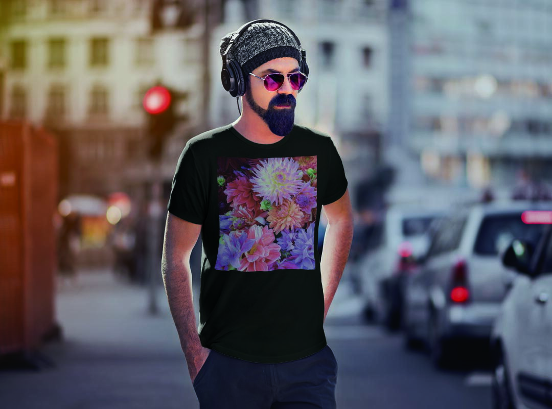 tシャツ メンズ 半袖 ブラック デザイン XS S M L XL 2XL Tシャツ ティーシャツ T shirt　黒 023341 花　フラワー　写真