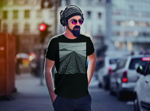 tシャツ メンズ 半袖 ブラック デザイン XS S M L XL 2XL Tシャツ ティーシャツ T shirt 黒 023710 鉄道 レール