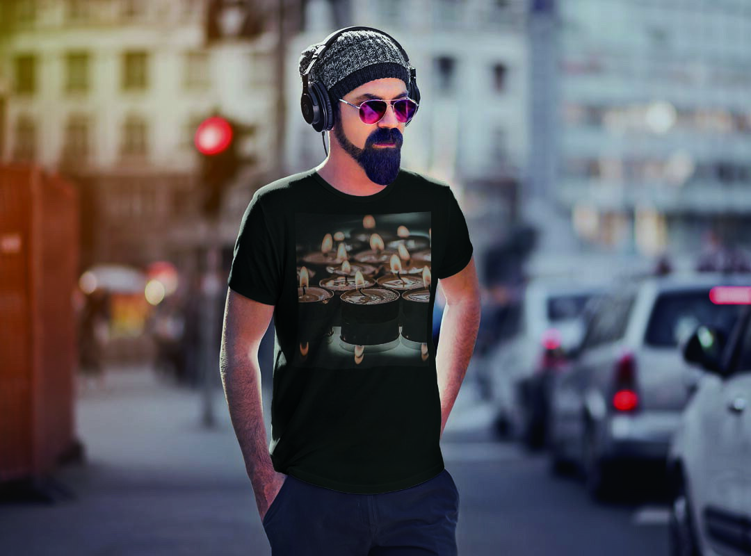 tシャツ メンズ 半袖 ブラック デザイン XS S M L XL 2XL Tシャツ ティーシャツ T shirt　黒 023873 キャンドル　ろうそく