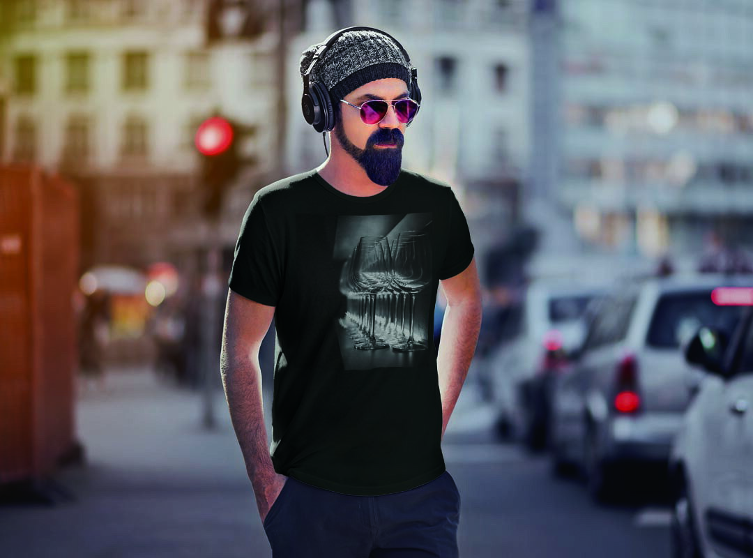 tシャツ メンズ 半袖 ブラック デザイン XS S M L XL 2XL Tシャツ ティーシャツ T shirt　黒 023974 グラス　モノクロ　写真