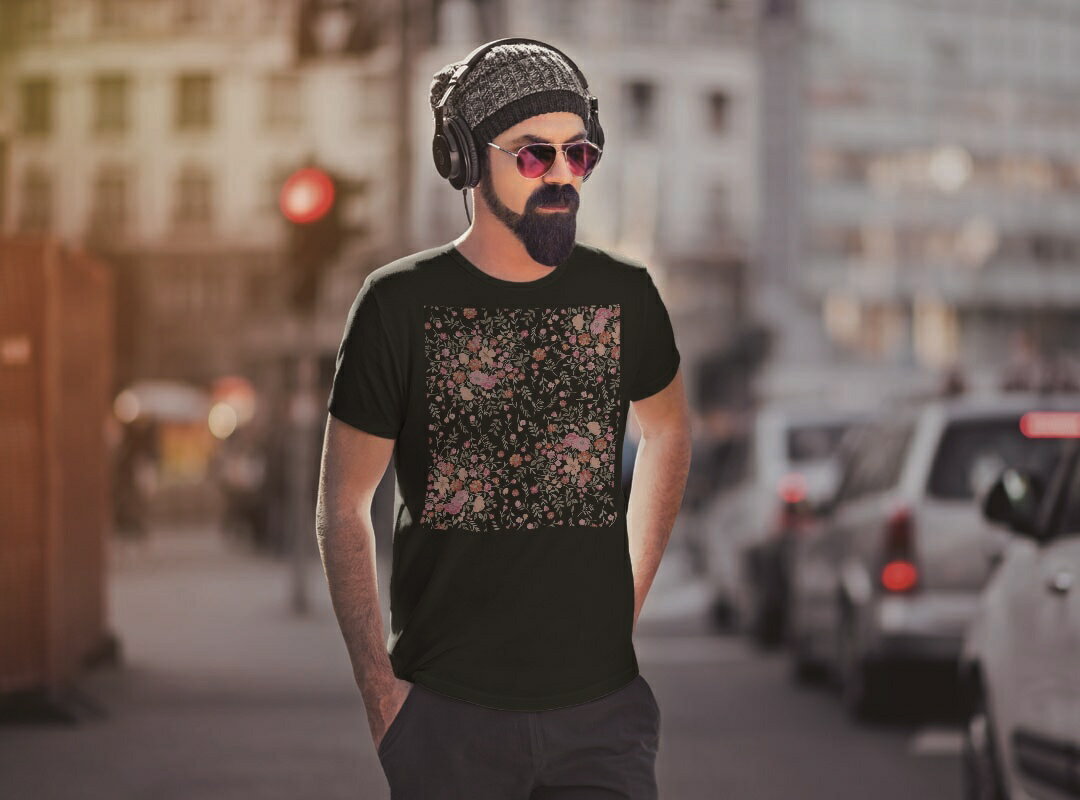 tシャツ メンズ 半袖 ブラック デザイン XS S M L XL 2XL Tシャツ ティーシャツ T shirt　黒 004648 フラワー ラブリー 花　ピンク　黒