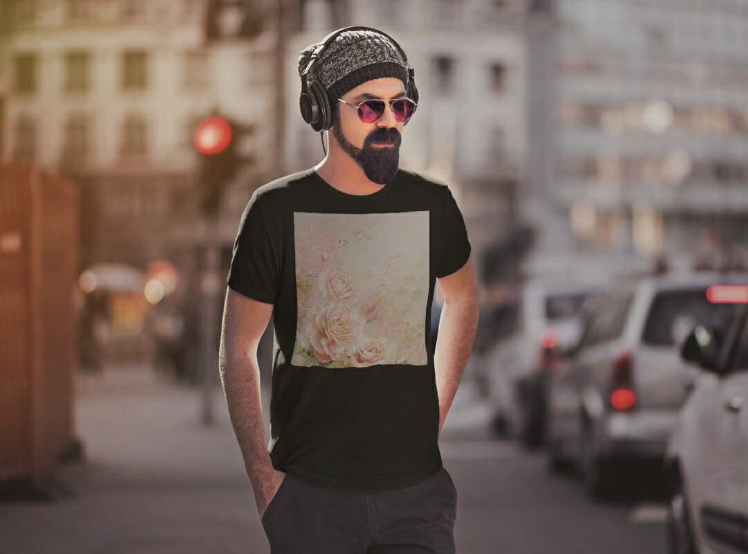 tシャツ メンズ 半袖 ブラック デザイン XS S M L XL 2XL Tシャツ ティーシャツ T shirt　黒 005340 フラワー 花　フラワー　色彩