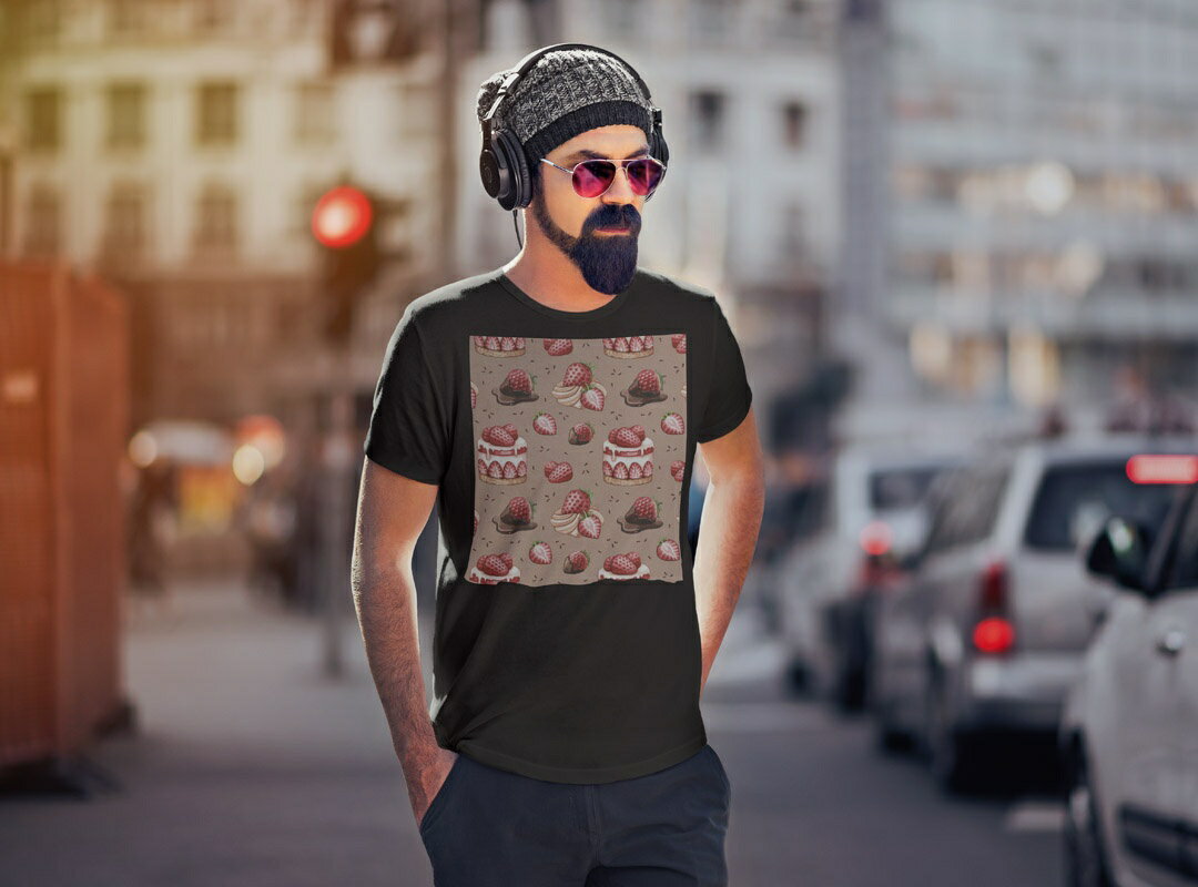 tシャツ メンズ 半袖 ブラック デザイン XS S M L XL 2XL Tシャツ ティーシャツ T shirt　黒 005544 ユニーク ケーキ　苺　イラスト