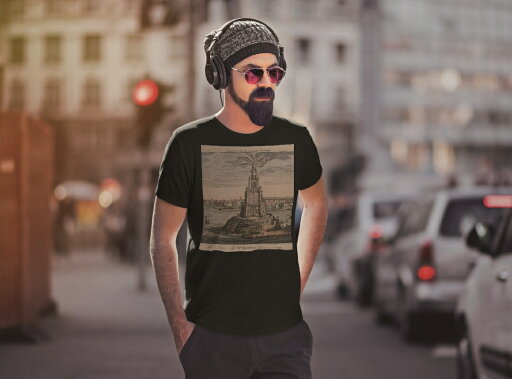 tシャツ メンズ 半袖 ブラック デザイン XS S M L XL 2XL Tシャツ ティーシャツ T shirt 黒 006090 写真・風景 イラスト 建物