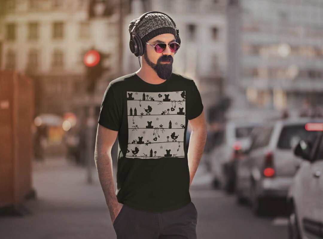 tシャツ メンズ 半袖 ブラック デザイン XS S M L XL 2XL Tシャツ ティーシャツ T shirt 黒 007599 白黒　花　　模様