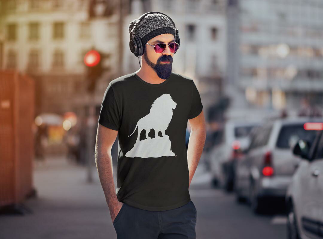 tシャツ メンズ 半袖 ブラック デザイン XS S M L XL 2XL Tシャツ ティーシャツ T shirt 黒 009564 動物　ライオン　モノクロ