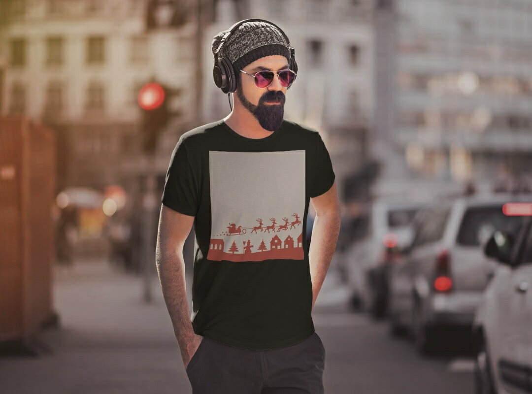 tシャツ メンズ 半袖 ブラック デザイン XS S M L XL 2XL Tシャツ ティーシャツ T shirt 黒 009792 クリスマス　サンタ　赤