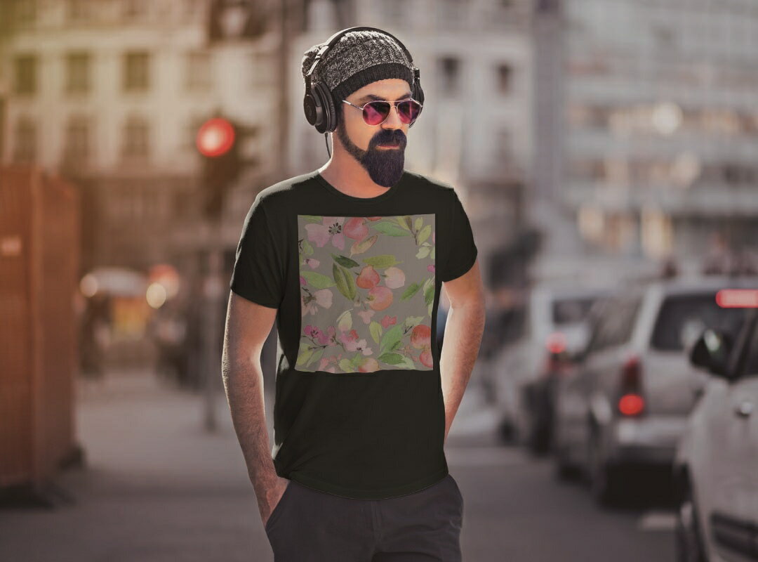tシャツ メンズ 半袖 ブラック デザイン XS S M L XL 2XL Tシャツ ティーシャツ T shirt　黒 010237 フラワー　花　水彩