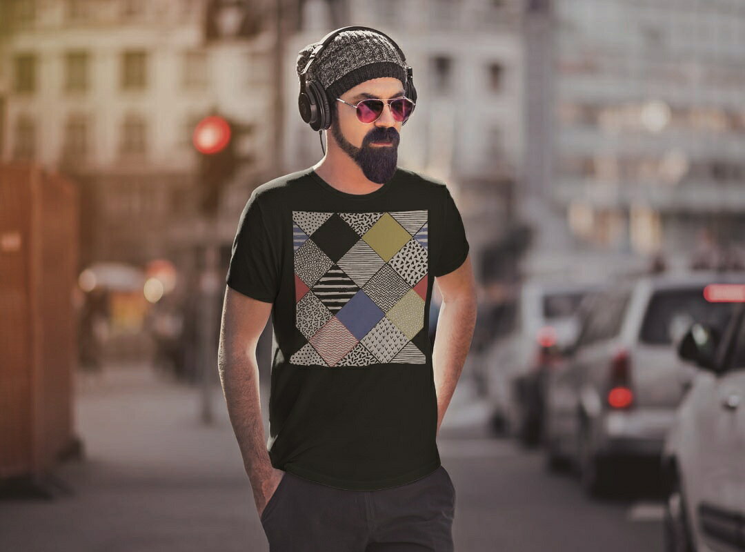 tシャツ メンズ 半袖 ブラック デザイン XS S M L XL 2XL Tシャツ ティーシャツ T shirt　黒 010471 模様　カラフル　派手