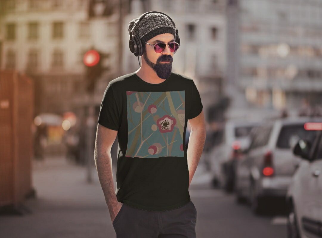 tシャツ メンズ 半袖 ブラック デザイン XS S M L XL 2XL Tシャツ ティーシャツ T shirt　黒 010633 花　和柄　ピンク　緑