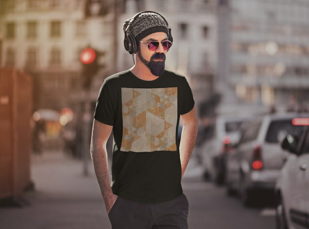 tシャツ メンズ 半袖 ブラック デザイン XS S M L XL 2XL Tシャツ ティーシャツ T shirt　黒 012063 オレンジ　柄　三角