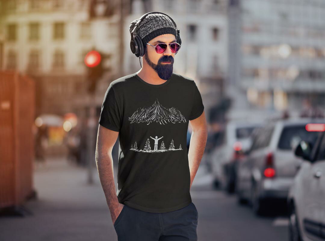 tシャツ メンズ 半袖 ブラック デザイン XS S M L XL 2XL Tシャツ ティーシャツ T shirt 黒 013518 山　マウンテン　人間