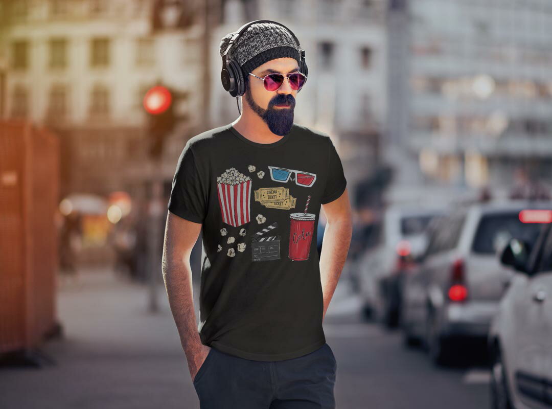 tシャツ メンズ 半袖 ブラック デザイン XS S M L XL 2XL Tシャツ ティーシャツ T shirt 黒 014267 映画　ポップコーン
