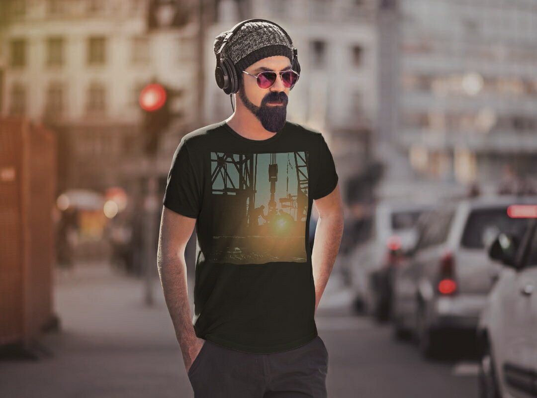 tシャツ メンズ 半袖 ブラック デザイン XS S M L XL 2XL Tシャツ ティーシャツ T shirt　黒 014343 風景　景色　夕日