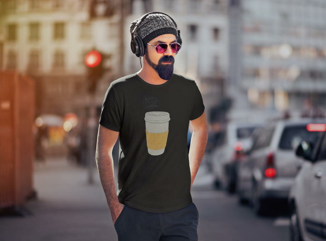 tシャツ メンズ 半袖 ブラック デザイン XS S M L XL 2XL Tシャツ ティーシャツ T shirt 黒 015716 飲み物　コーヒー