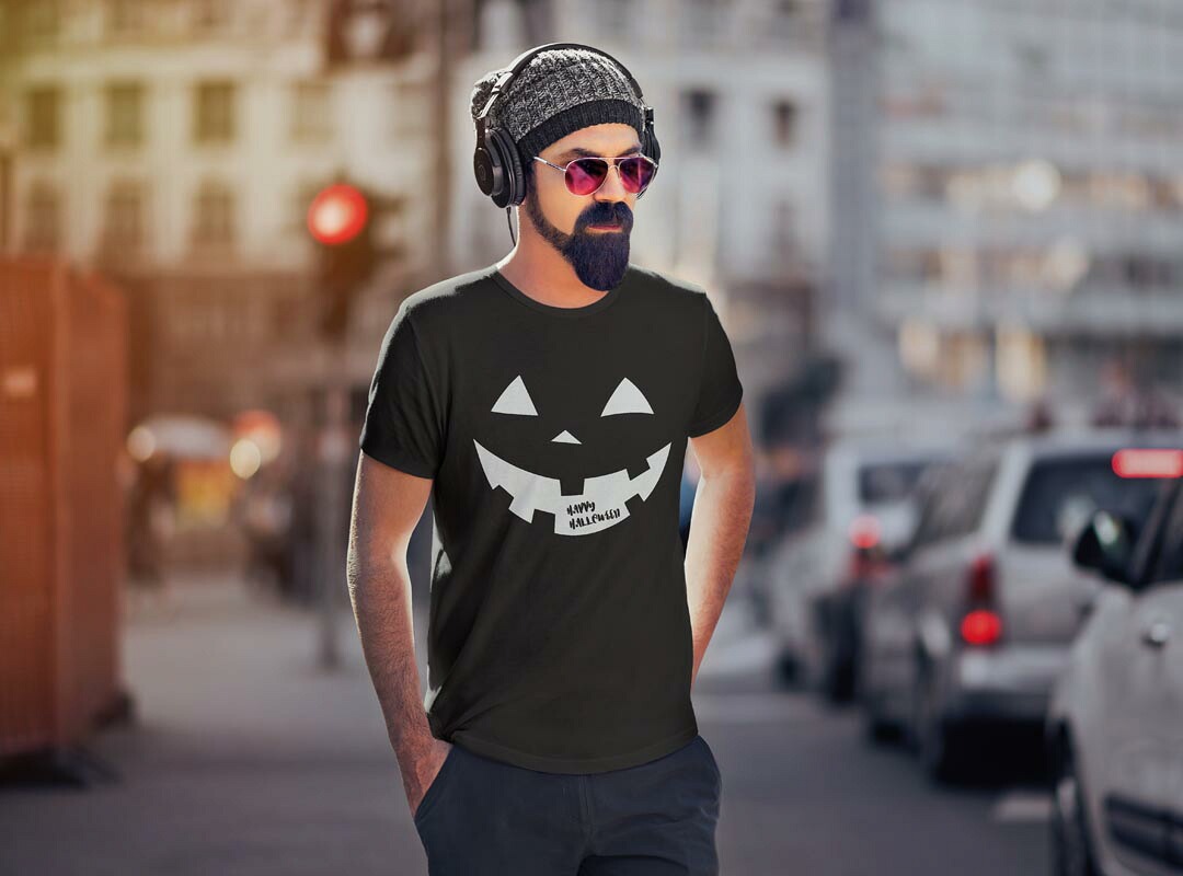 tシャツ メンズ 半袖 ブラック デザイン XS S M L XL 2XL Tシャツ ティーシャツ T shirt　黒 017458 ハロウィン　ユニーク 顔　かぼちゃ　パンプキン kabekore-11111647 kabeコレ サンプル画像2