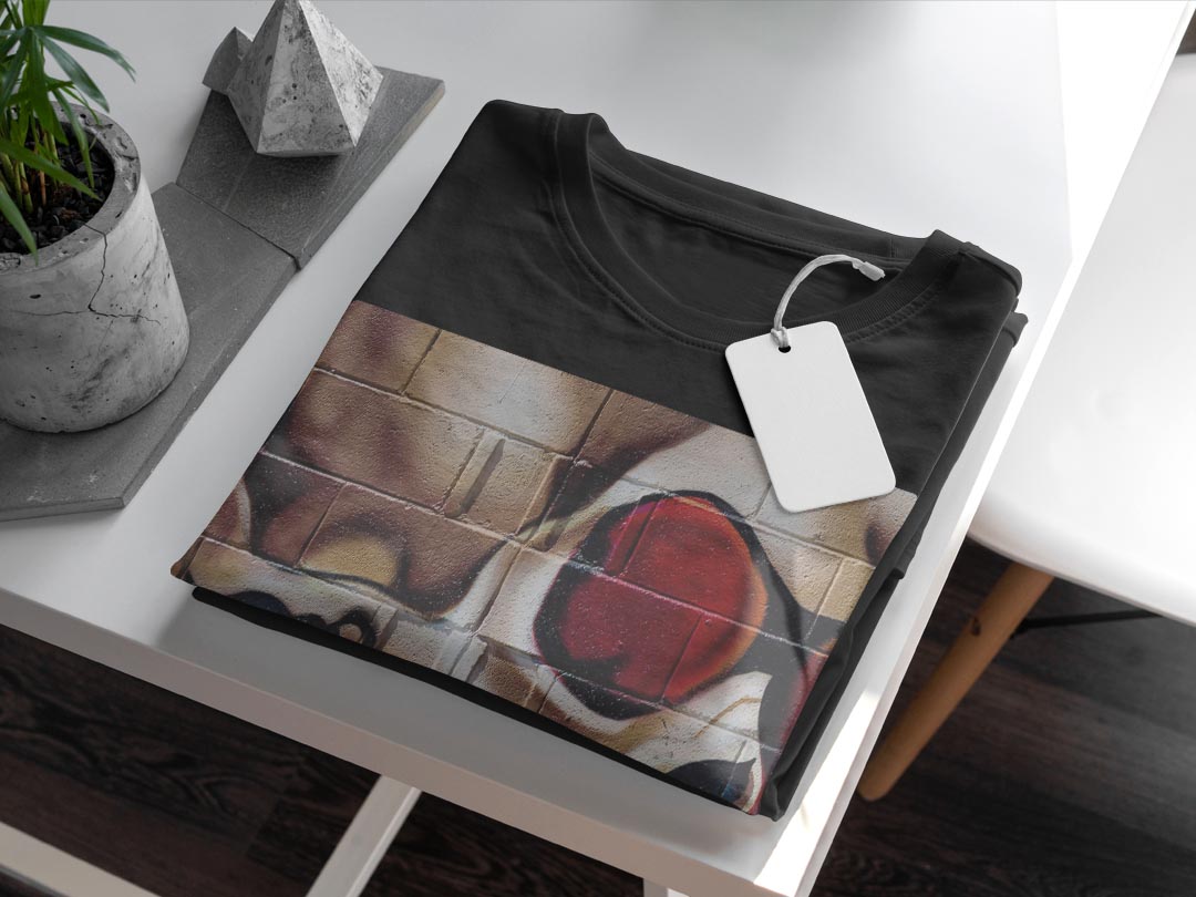 tシャツ メンズ 半袖 ブラック デザイン XS S M L XL 2XL Tシャツ ティーシャツ T shirt　黒 000056 ユニーク がいこつ　ペイント　壁画