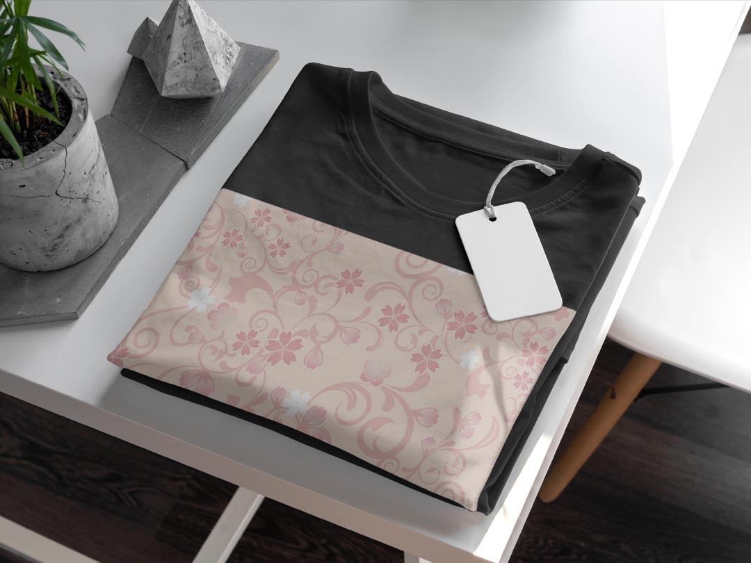 tシャツ メンズ 半袖 ブラック デザイン XS S M L XL 2XL Tシャツ ティーシャツ T shirt　黒 000126 フラワー 桜　ピンク　花柄