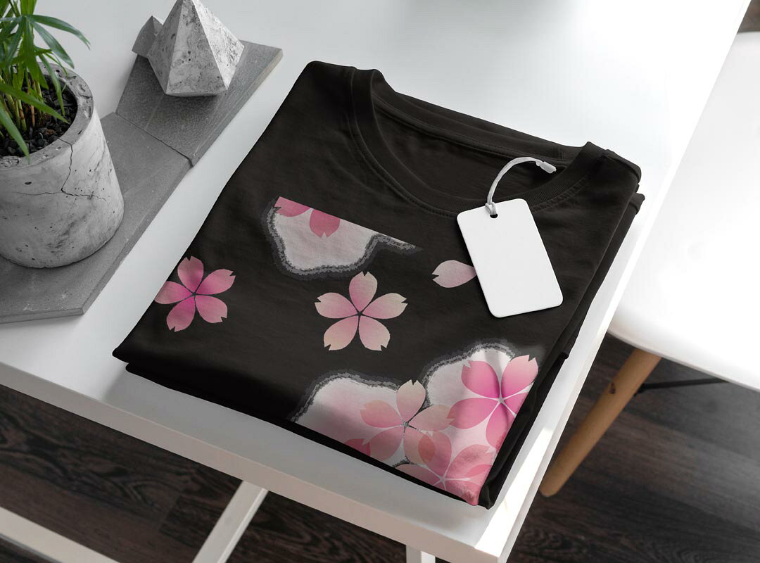 tシャツ レディース 半袖 ブラック 黒 デザイン M L Tシャツ ティーシャツ T shirt 000257 桜　さくら　ピンク kabekore-11277532 kabeコレ サンプル画像3