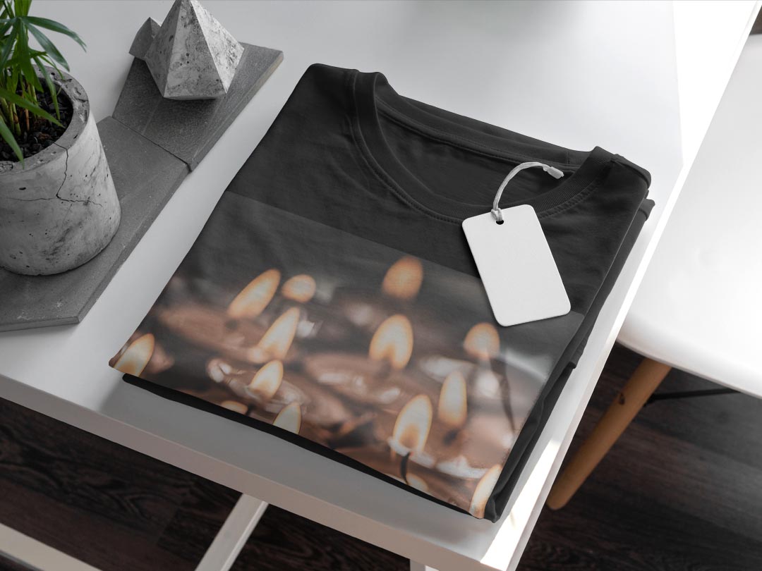 tシャツ メンズ 半袖 ブラック デザイン XS S M L XL 2XL Tシャツ ティーシャツ T shirt　黒 023873 キャンドル　ろうそく