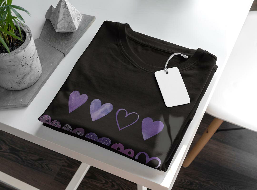 kabeコレのtシャツ レディース 半袖 ブラック 黒 デザイン S M L XL Tシャツ ティーシャツ T shirt 031569 バレンタイン ハート 紫｜アングル3