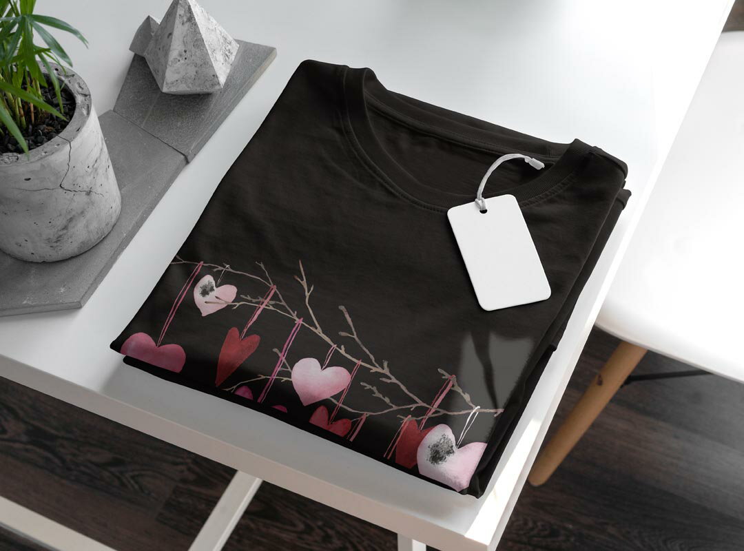 tシャツ メンズ 半袖 ブラック デザイン XS S M L XL 2XL Tシャツ ティーシャツ T shirt　黒 031704 ハート 飾り