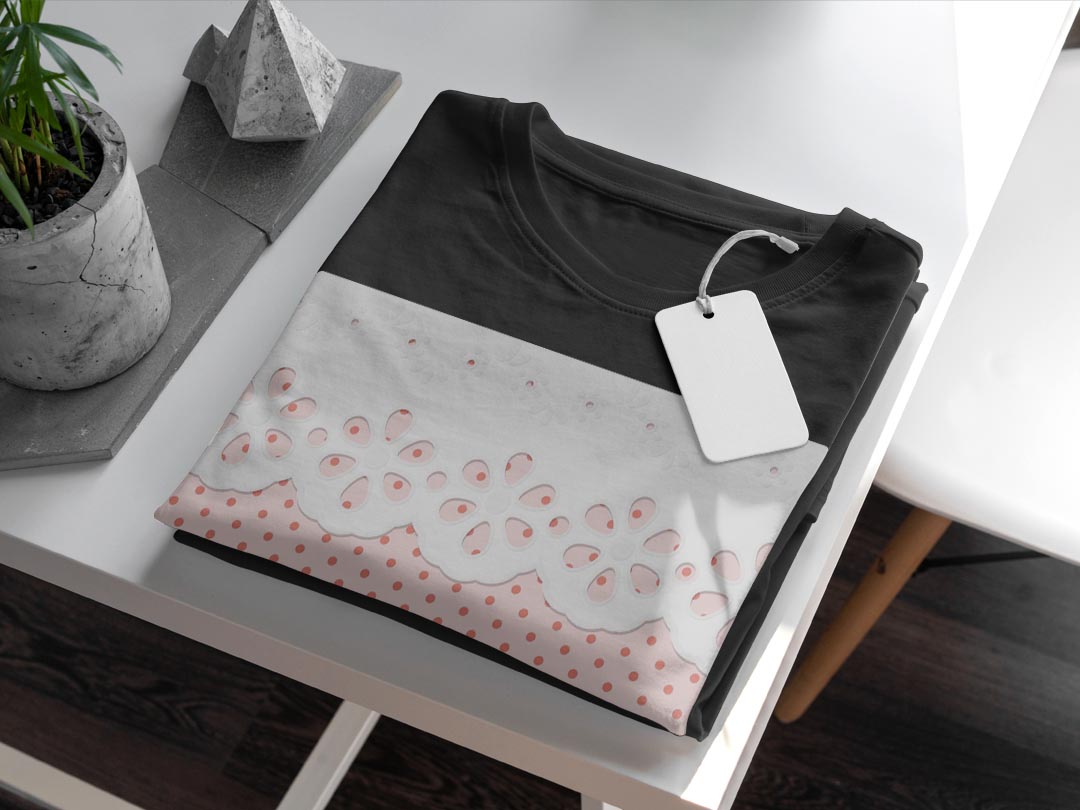 tシャツ メンズ 半袖 ブラック デザイン XS S M L XL 2XL Tシャツ ティーシャツ T shirt　黒 004752 ラブリー 水玉　レース　ピンク