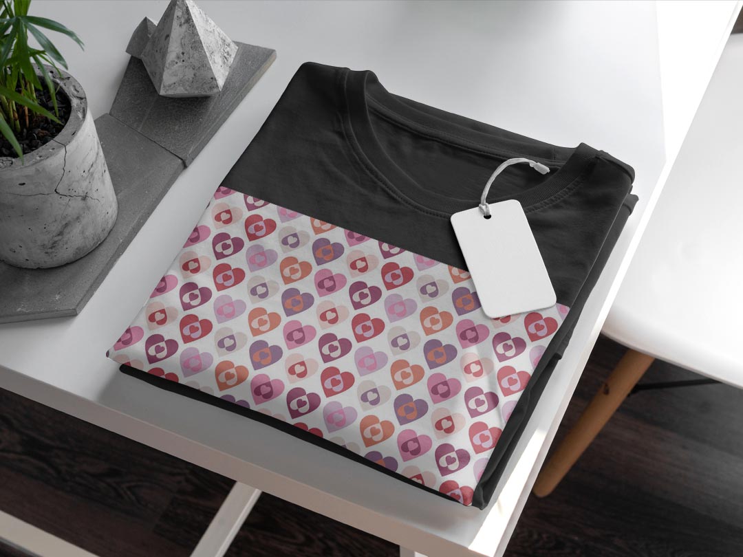 tシャツ メンズ 半袖 ブラック デザイン XS S M L XL 2XL Tシャツ ティーシャツ T shirt　黒 005244 チェック・ボーダー ハート　赤　模様