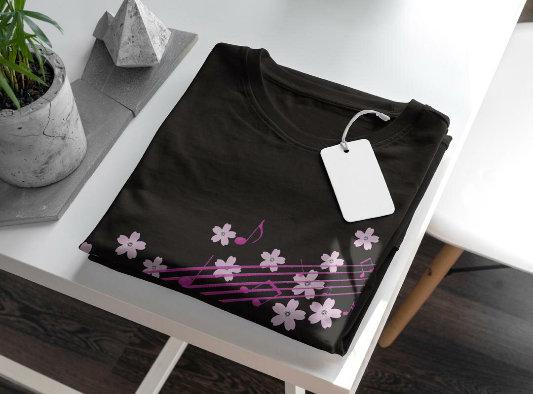 tシャツ メンズ 半袖 ブラック デザイン XS S M L XL 2XL Tシャツ ティーシャツ T shirt 黒 005311 桜　音楽　ピンク