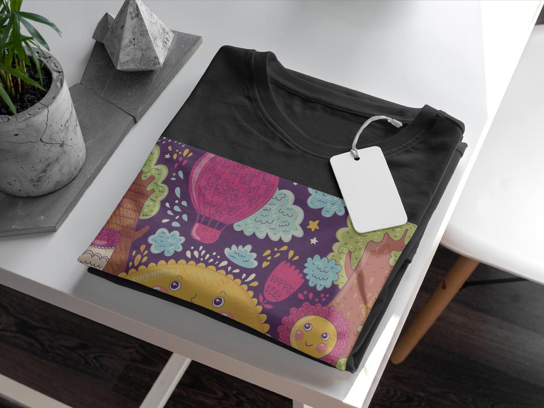 tシャツ メンズ 半袖 ブラック デザイン XS S M L XL 2XL Tシャツ ティーシャツ T shirt　黒 005334 ラブリー イラスト　太陽　ぞう　花