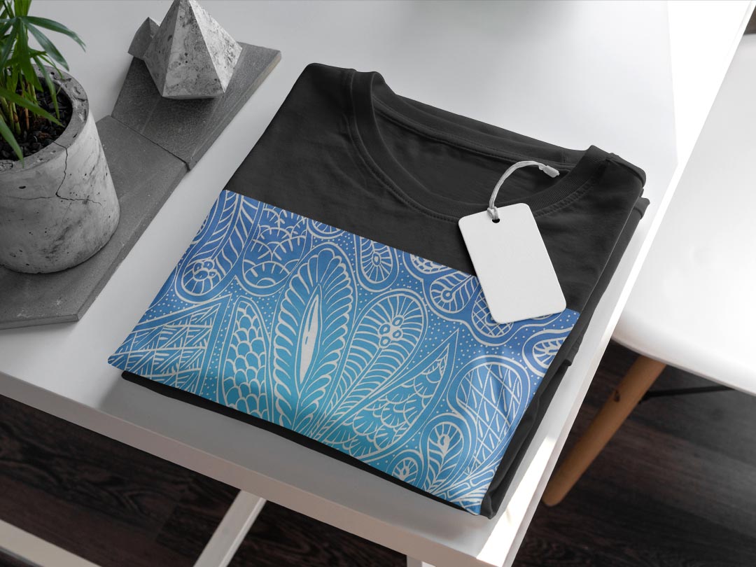 tシャツ メンズ 半袖 ブラック デザイン XS S M L XL 2XL Tシャツ ティーシャツ T shirt　黒 005506 クール 青　植物　模様