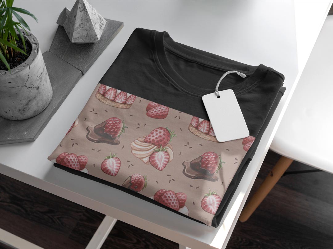 tシャツ メンズ 半袖 ブラック デザイン XS S M L XL 2XL Tシャツ ティーシャツ T shirt　黒 005544 ユニーク ケーキ　苺　イラスト