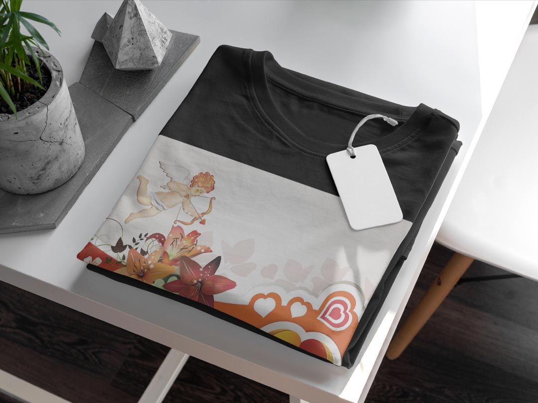 tシャツ メンズ 半袖 ブラック デザイン XS S M L XL 2XL Tシャツ ティーシャツ T shirt　黒 006579 ラブリー ハート　花　フラワー