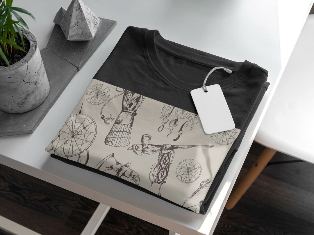 tシャツ メンズ 半袖 ブラック デザイン XS S M L XL 2XL Tシャツ ティーシャツ T shirt　黒 008401 ユニーク 民族　イラスト　斧　狩り