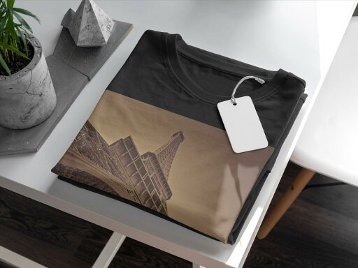 tシャツ メンズ 半袖 ブラック デザイン XS S M L XL 2XL Tシャツ ティーシャツ T shirt 黒 008842 写真・風景 写真 エッフェル塔 セピア