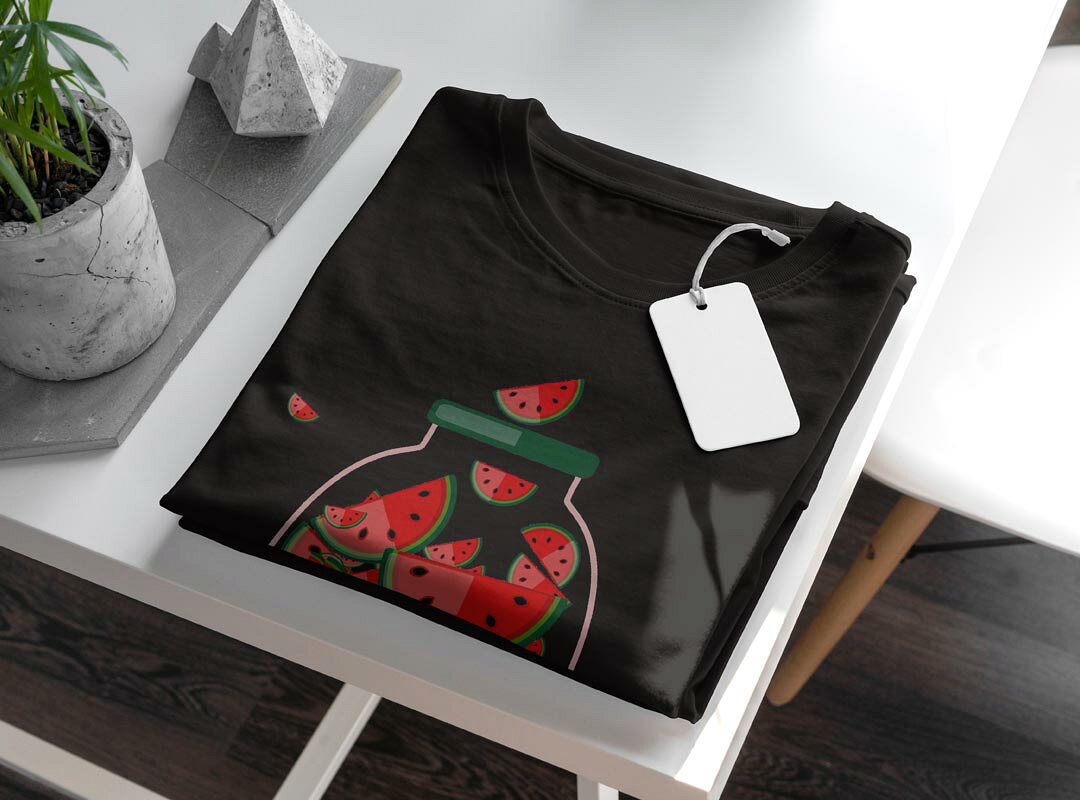 tシャツ レディース 半袖 ブラック 黒 デザイン M L Tシャツ ティーシャツ T shirt 009177 果物　赤　スイカ kabekore-11276580 kabeコレ サンプル画像3