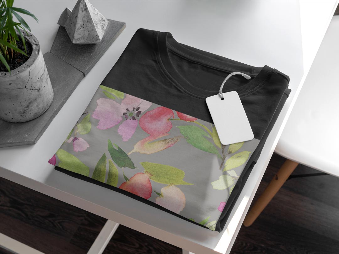 tシャツ メンズ 半袖 ブラック デザイン XS S M L XL 2XL Tシャツ ティーシャツ T shirt　黒 010237 フラワー　花　水彩