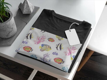 tシャツ メンズ 半袖 ブラック デザイン XS S M L XL 2XL Tシャツ ティーシャツ T shirt 黒 010564 海 魚 カラフル