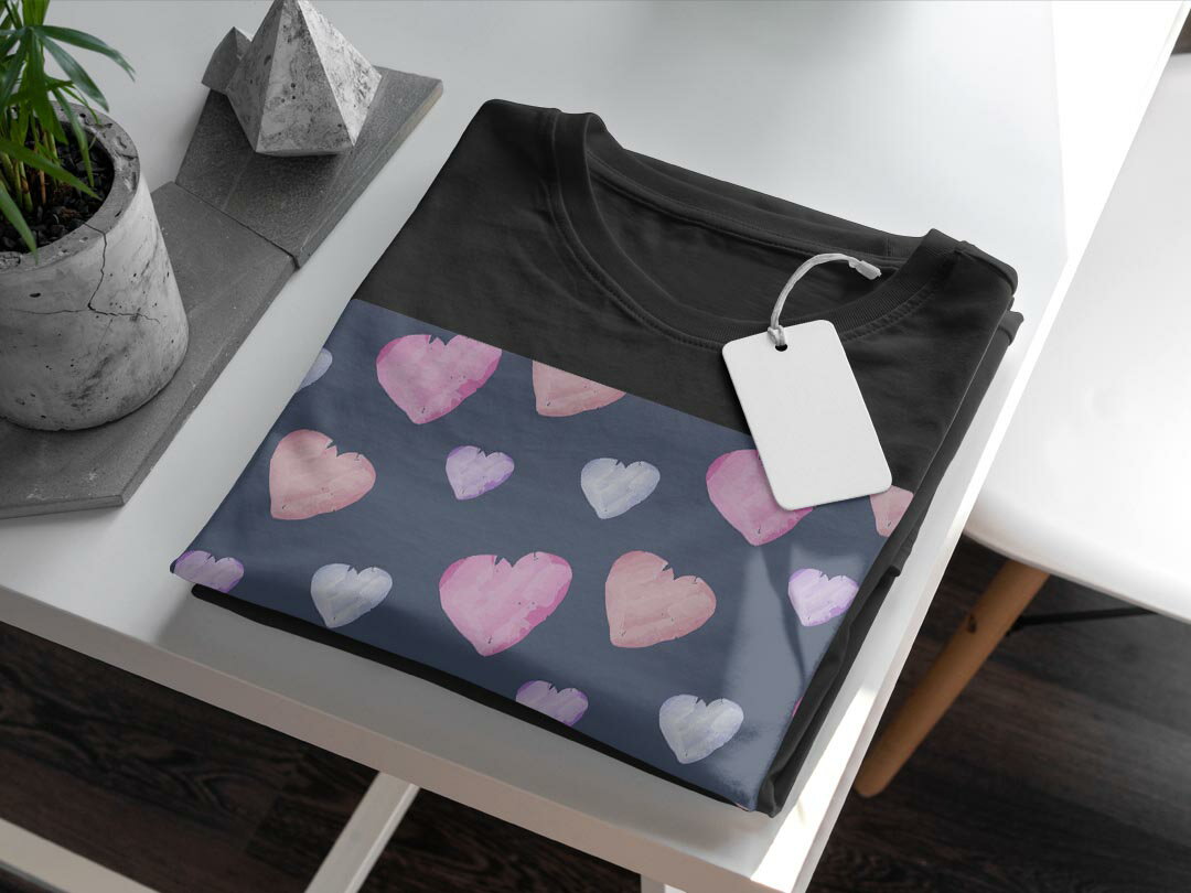 tシャツ メンズ 半袖 ブラック デザイン XS S M L XL 2XL Tシャツ ティーシャツ T shirt　黒 010745 色彩　ハート　ピンク　紫