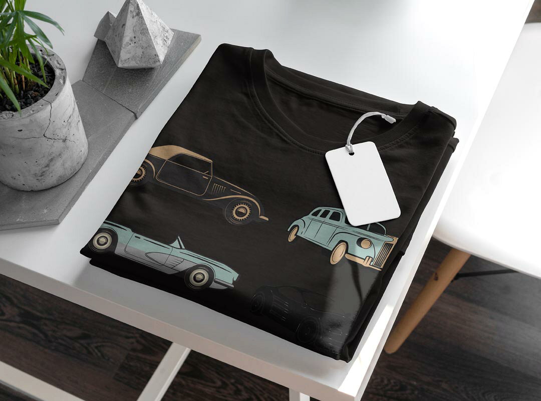 kabeコレのtシャツ メンズ 半袖 ブラック デザイン XS S M L XL 2XL Tシャツ ティーシャツ T shirt 黒 010758 レトロ　車　イラスト｜アングル3