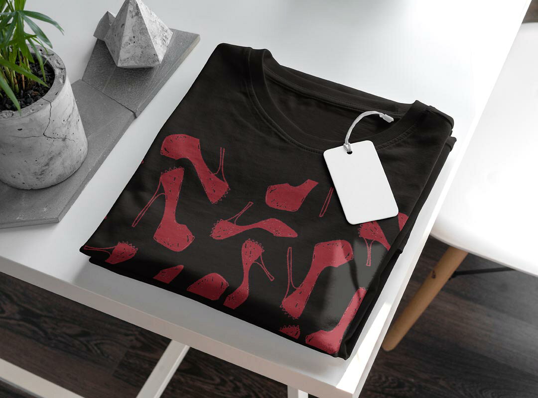 tシャツ レディース 半袖 ブラック 黒 デザイン M L Tシャツ ティーシャツ T shirt 010882 靴　ハイヒール　おしゃれ kabekore-11279655 kabeコレ サンプル画像3