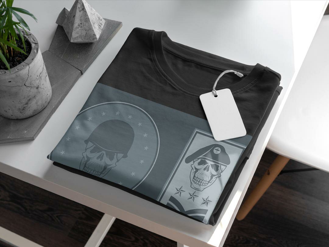 tシャツ メンズ 半袖 ブラック デザイン XS S M L XL 2XL Tシャツ ティーシャツ T shirt　黒 011502 骸骨　階級　星