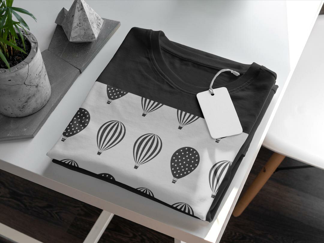 tシャツ メンズ 半袖 ブラック デザイン XS S M L XL 2XL Tシャツ ティーシャツ T shirt 黒 011964 気球　モノトーン　イラスト