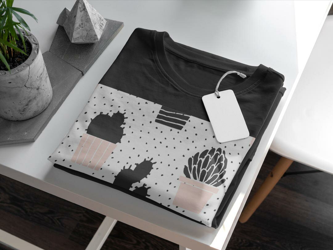 tシャツ メンズ 半袖 ブラック デザイン XS S M L XL 2XL Tシャツ ティーシャツ T shirt　黒 012107 サボテン　イラスト　ドット