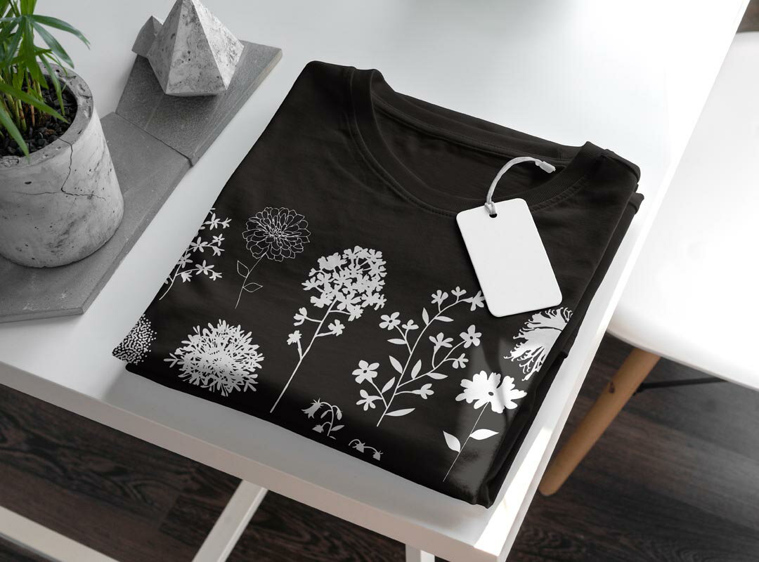 tシャツ メンズ 半袖 ブラック デザイン XS S M L XL 2XL Tシャツ ティーシャツ T shirt 黒 013428 モノトーン　花　葉