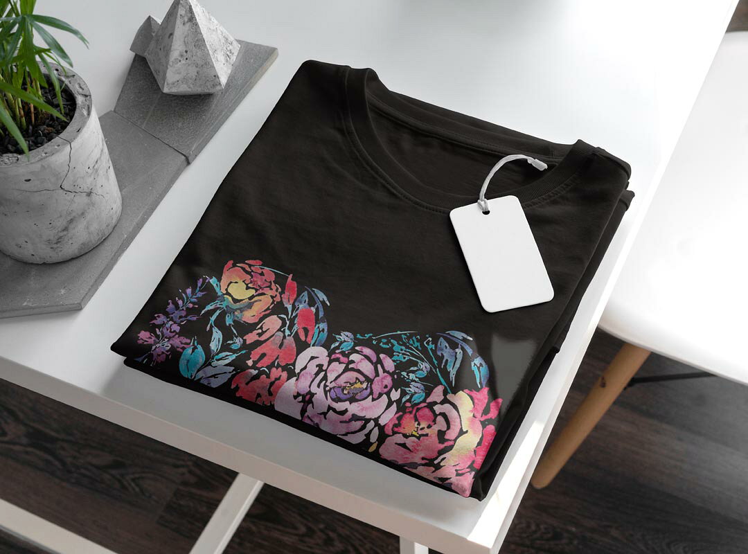 tシャツ レディース 半袖 ブラック 黒 デザイン M L Tシャツ ティーシャツ T shirt 013471 花　花柄　ハート kabekore-11278592 kabeコレ サンプル画像3
